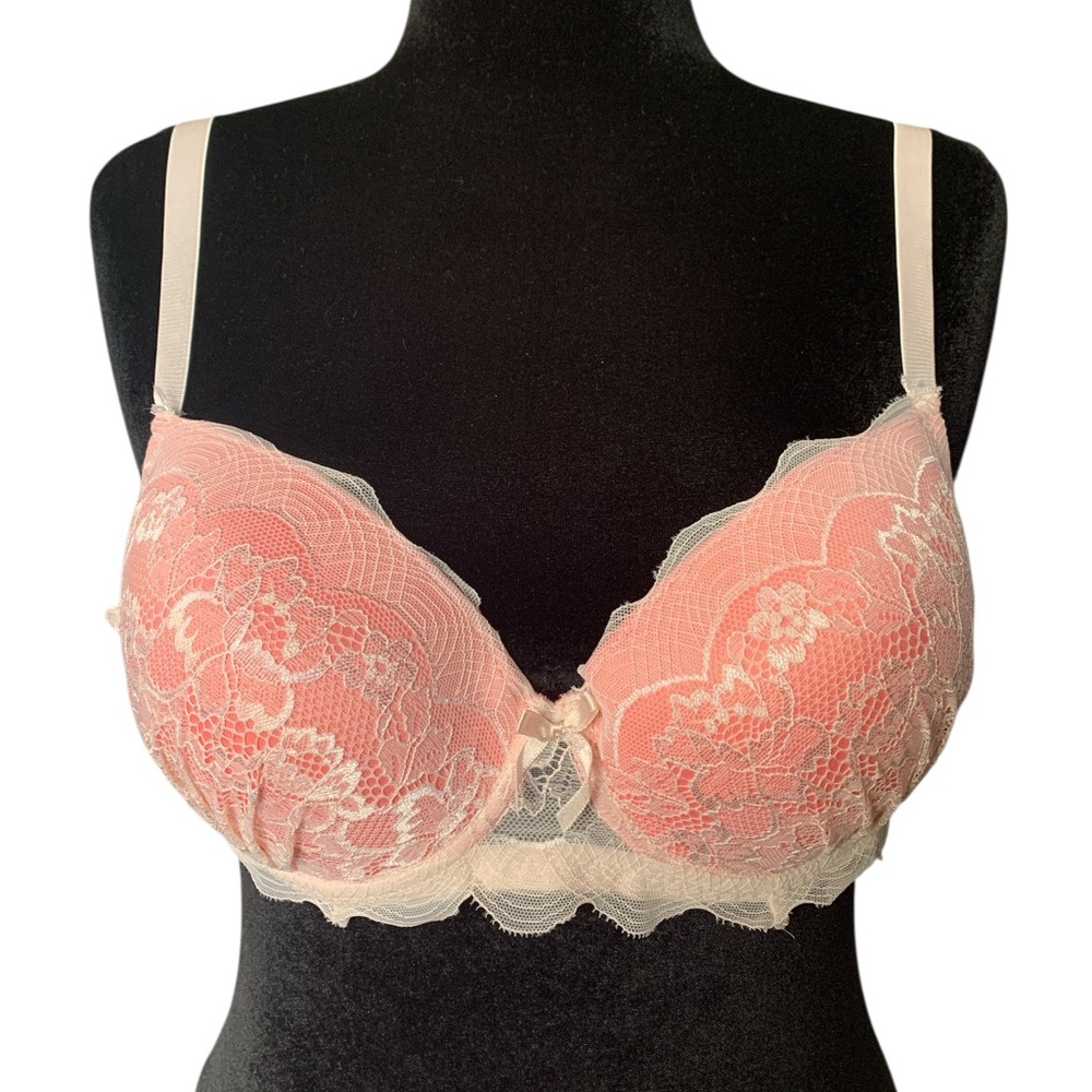 Lace Push-Up Bra - Cream and Pink